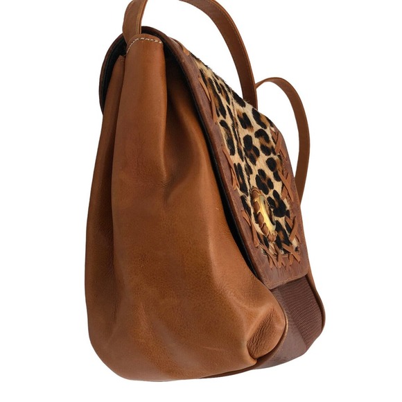 New York & Company Joseph B. Exclusive Leopard Brown Leather Shoulder Bag Purse - Picture 3 of 9